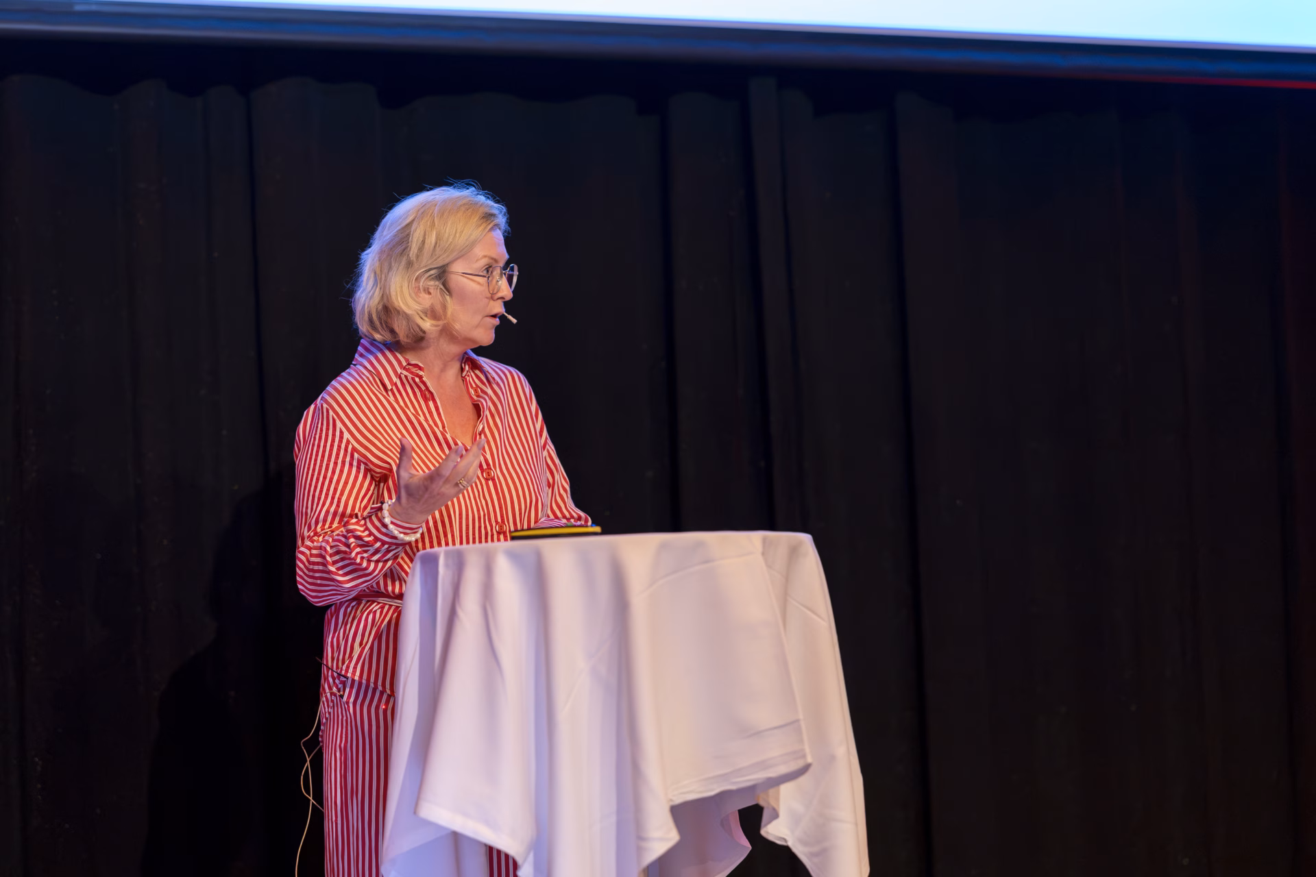 Solfure4V1A4778 Eit foto av Cecilie Udberg-Helle som helde ein pitch frå scena.